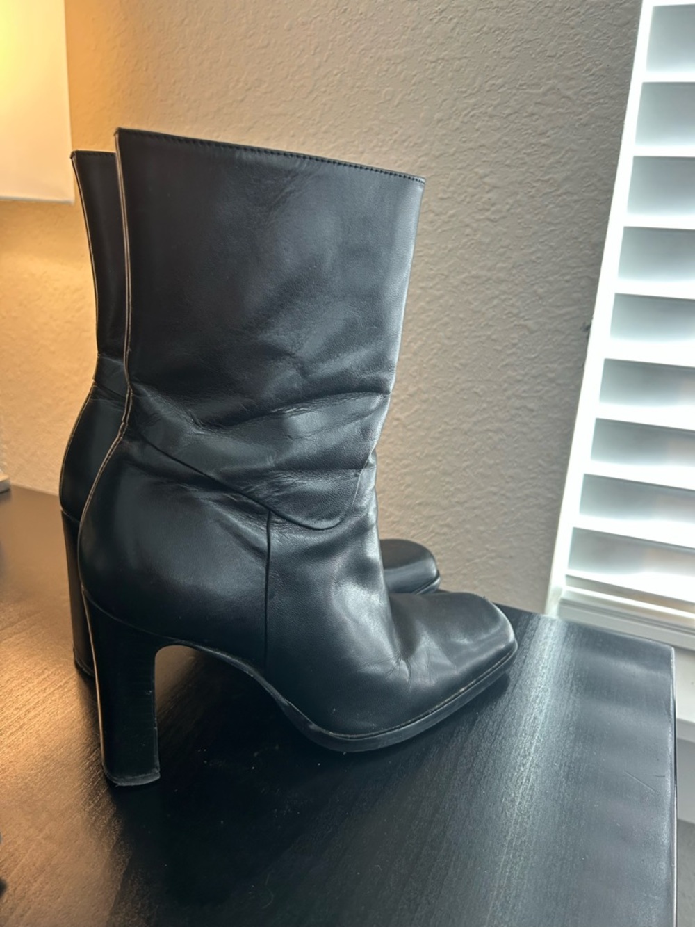 Nine West Black Leather High-Heel Ankle Boots - Women's